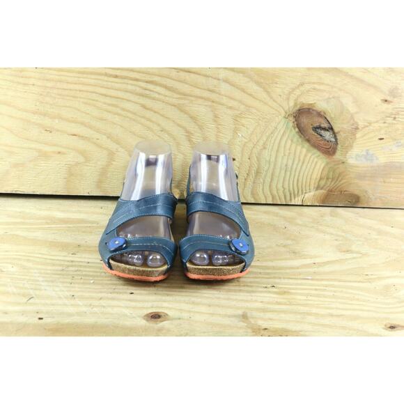 Sergio Tomani Sandals Womens Sz 7.5 Ada BlueLeather 38 Wedge Slip On Colombia - Picture 3 of 9